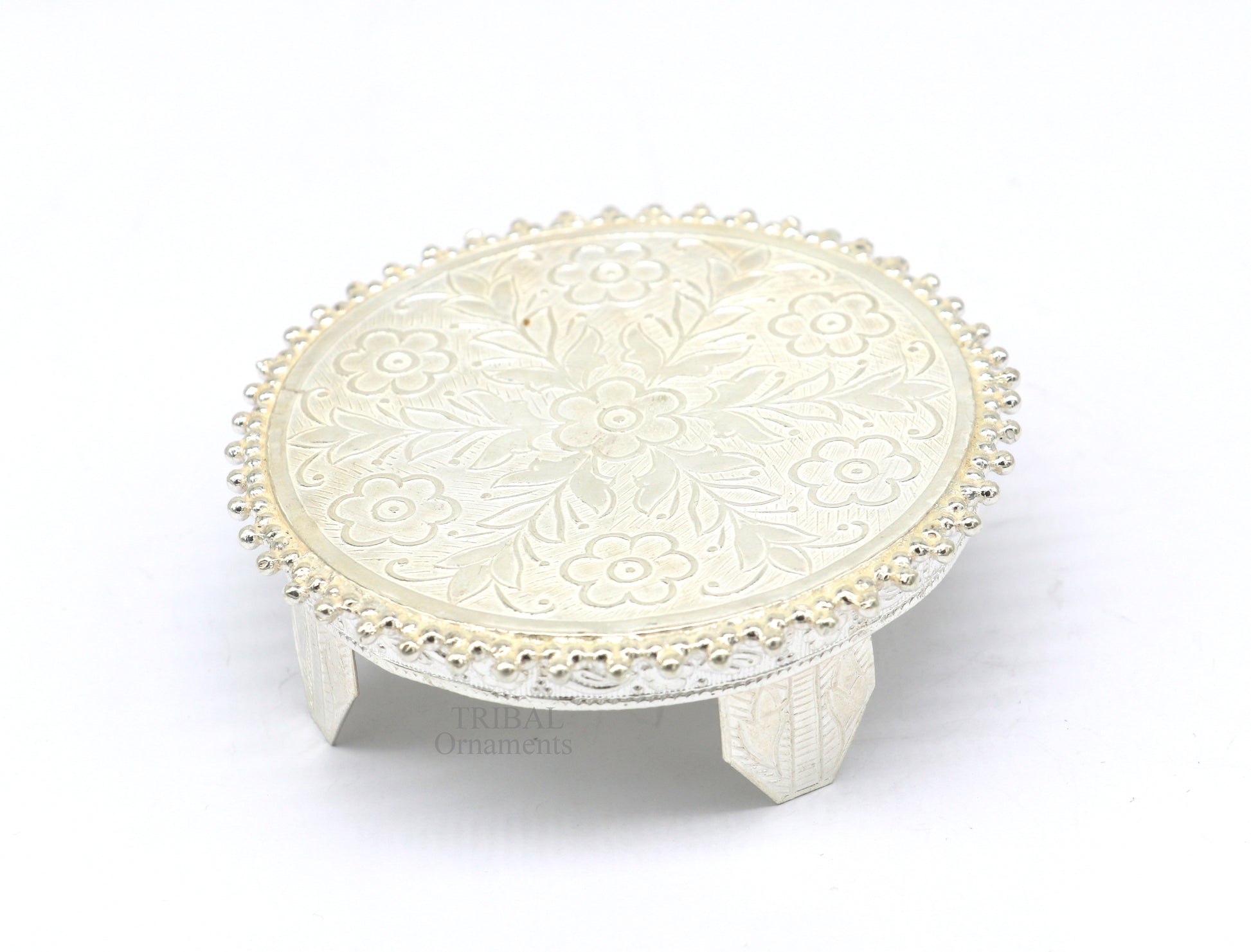 Vintage design Sterling silver handmade customize small oval shape table/bazot/chouki, excellent home puja utensils temple art su427 - TRIBAL ORNAMENTS