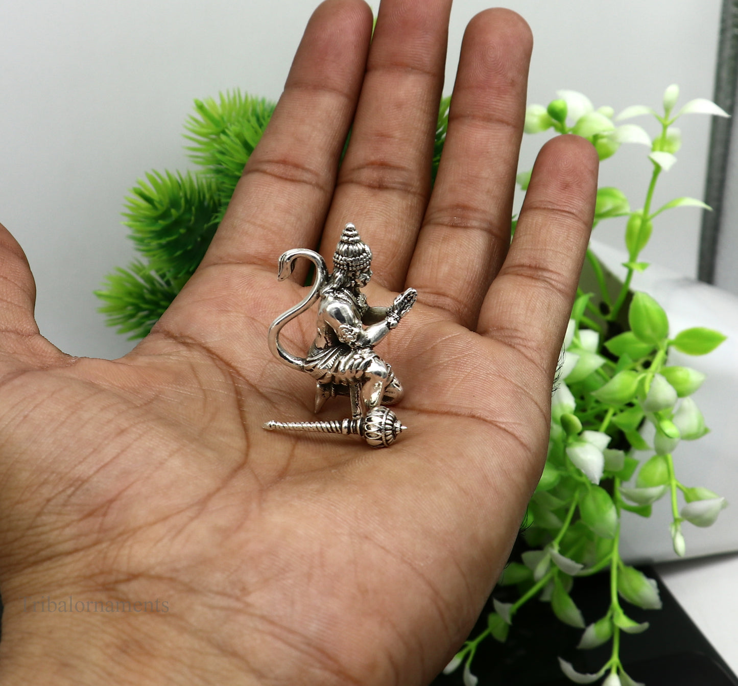 925 silver handmade Lord hanuman 1.5" statue, best puja or gifting god hanuman statue sculpture home temple puja art, utensils art124 - TRIBAL ORNAMENTS