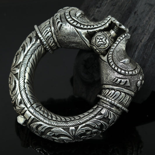 925 sterling silver handmade chitai work elephant face fabulous customized work vintage bangle bracelet kada, bridesmaid gifting nssk261 - TRIBAL ORNAMENTS