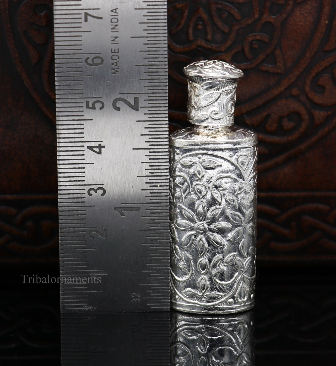Vintage floral design royal bridal queen style 925 sterling silver trinket box, container box, sindur/kumkum box, Vermilion bridal art stb86 - TRIBAL ORNAMENTS