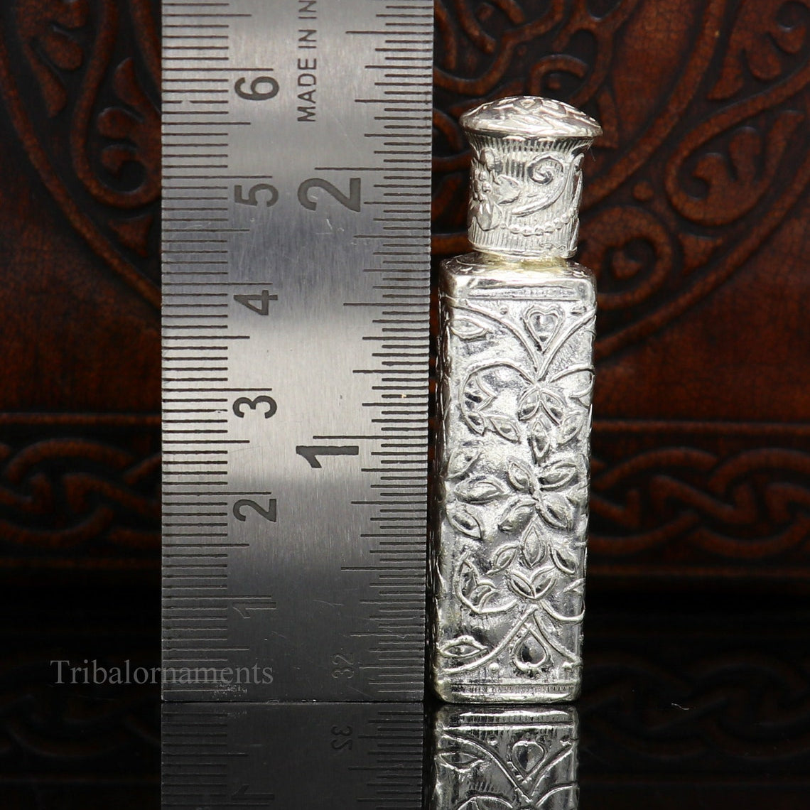 Vintage floral design royal bridal queen 925 sterling silver trinket box, container box, sindur/kumkum box, Vermilion bridal art stb196 - TRIBAL ORNAMENTS