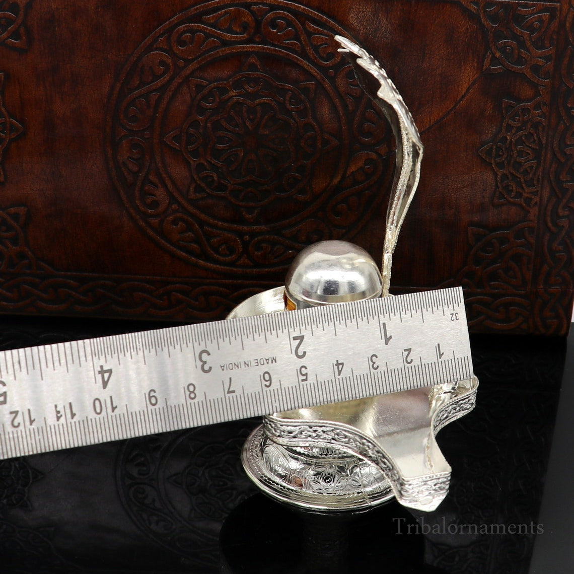 925 fine solid sterling silver lord Shiva lingam stand/jalheri, use for put/hold Shiva lingam in home temple, awesome handmade article su456 - TRIBAL ORNAMENTS
