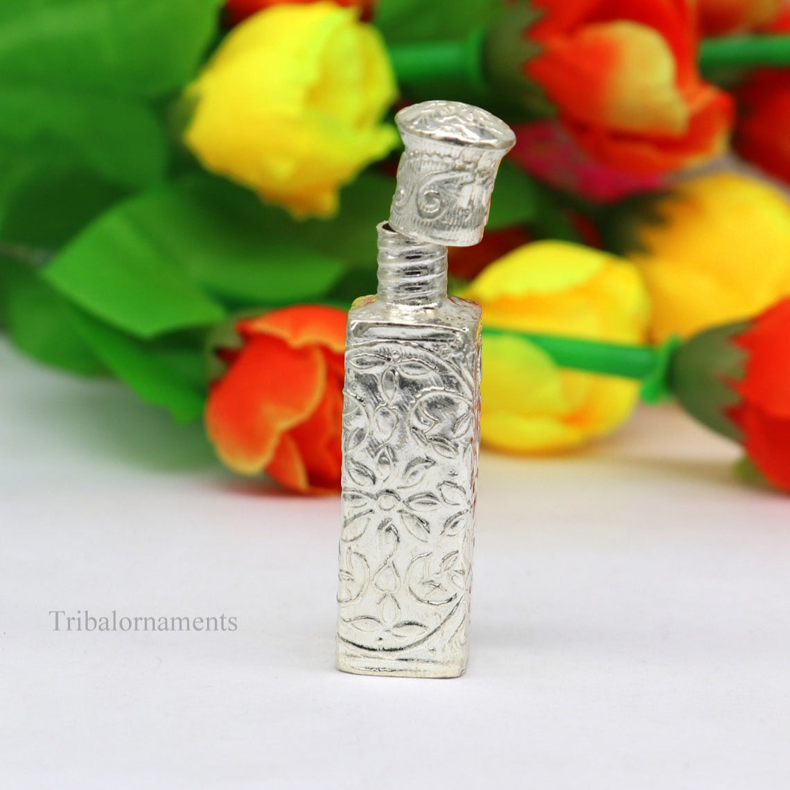 Vintage floral design royal bridal queen 925 sterling silver trinket box, container box, sindur/kumkum box, Vermilion bridal art stb196 - TRIBAL ORNAMENTS