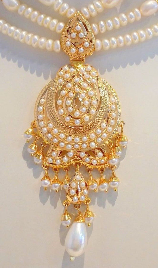 mothers day special Real 22kt gold pearls studded necklace bollywood style india vintage - TRIBAL ORNAMENTS