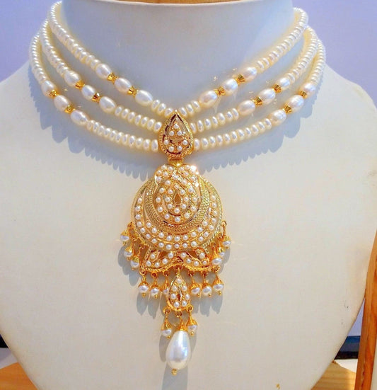 mothers day special Real 22kt gold pearls studded necklace bollywood style india vintage - TRIBAL ORNAMENTS