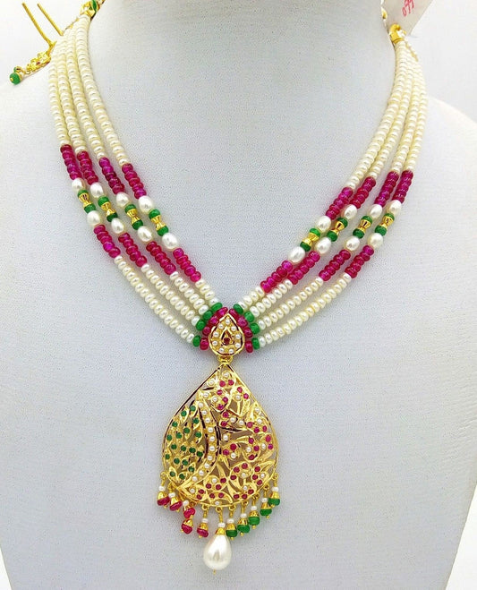 Punjabi jewellery 22k 22ct necklace traditional pearl ruby emerald - TRIBAL ORNAMENTS