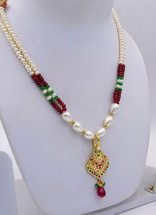 Bridal yellow gold 22k necklace india punjabi design pearl ruby emerald indian bollywood with Earrings - TRIBAL ORNAMENTS