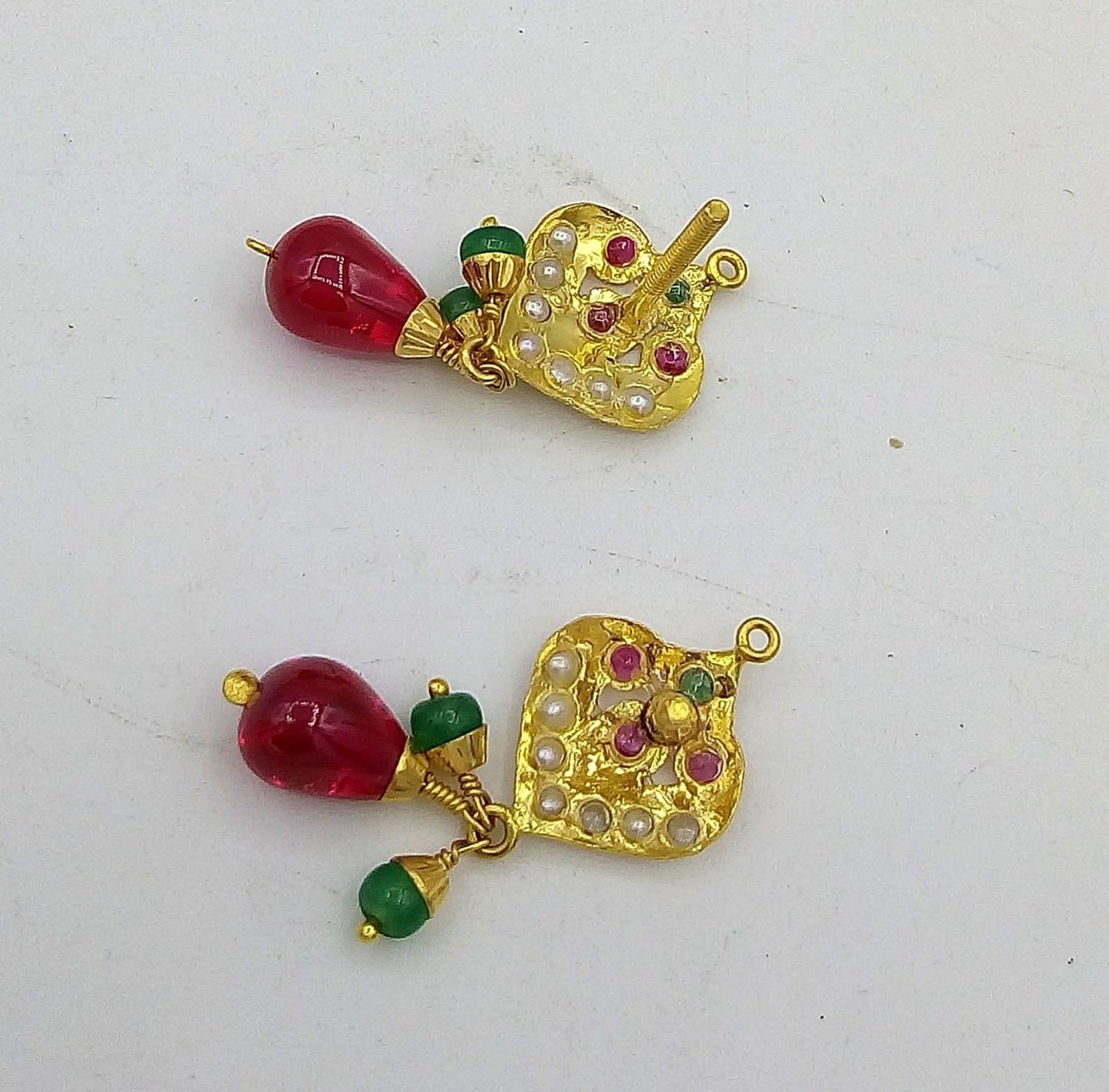 Bridal yellow gold 22k necklace india punjabi design pearl ruby emerald indian bollywood with Earrings - TRIBAL ORNAMENTS