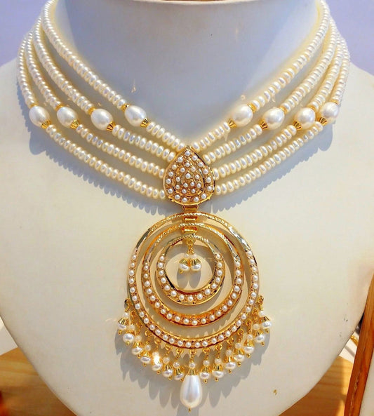 22k yellow gold pearl necklace with Earrings authentic - TRIBAL ORNAMENTS