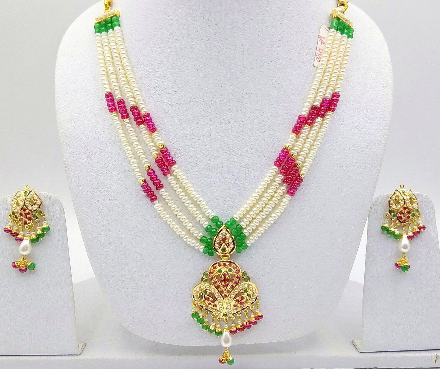 22ct 22k gold necklace set for Mother's day gift pearl ruby emerald pendant - TRIBAL ORNAMENTS