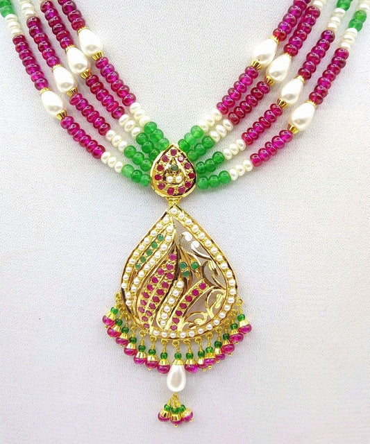 Pearl bead necklace 22k 22ct gold emerald ruby loose set with earrings colorful - TRIBAL ORNAMENTS