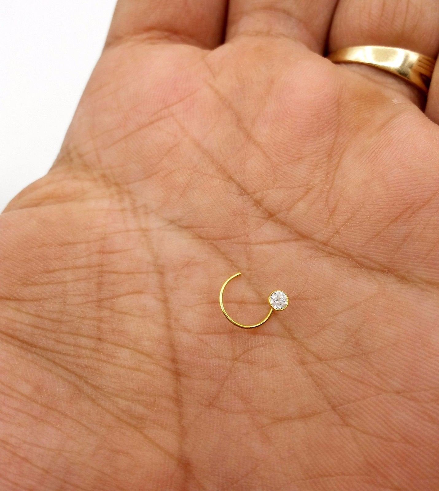 4 mm 18k gold nose pin india white stone simple design best price - TRIBAL ORNAMENTS