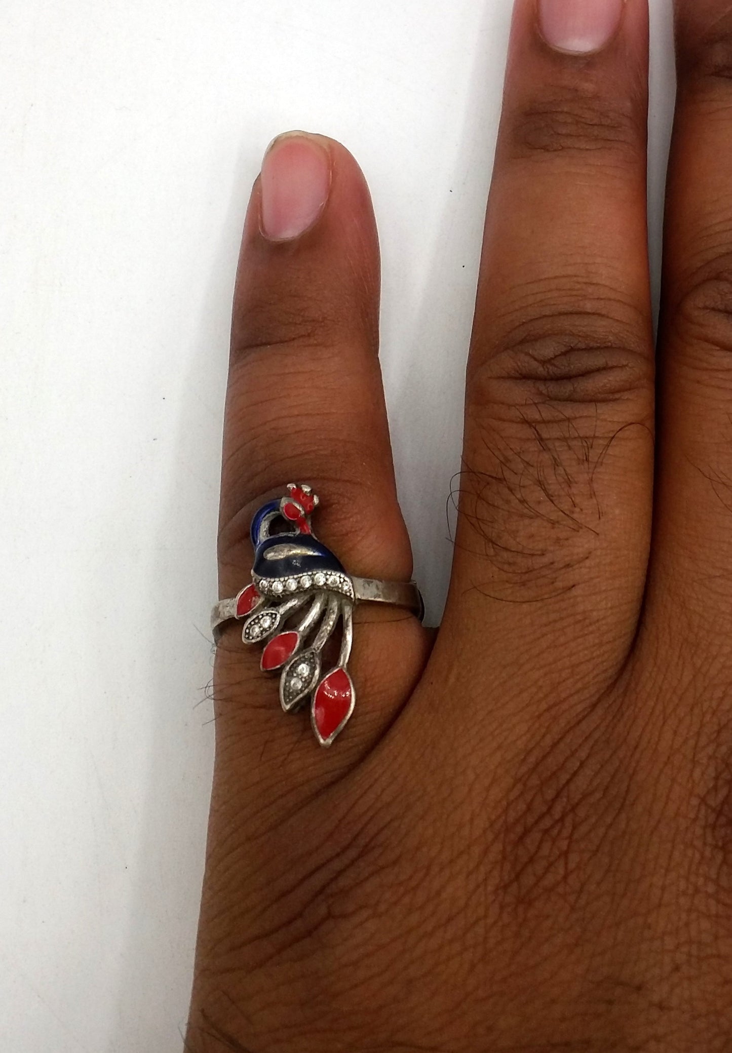 Vintage old silver handmade ring fabulous antique peacock design color enamel unisex ring band indian tribal jewelry r48 - TRIBAL ORNAMENTS