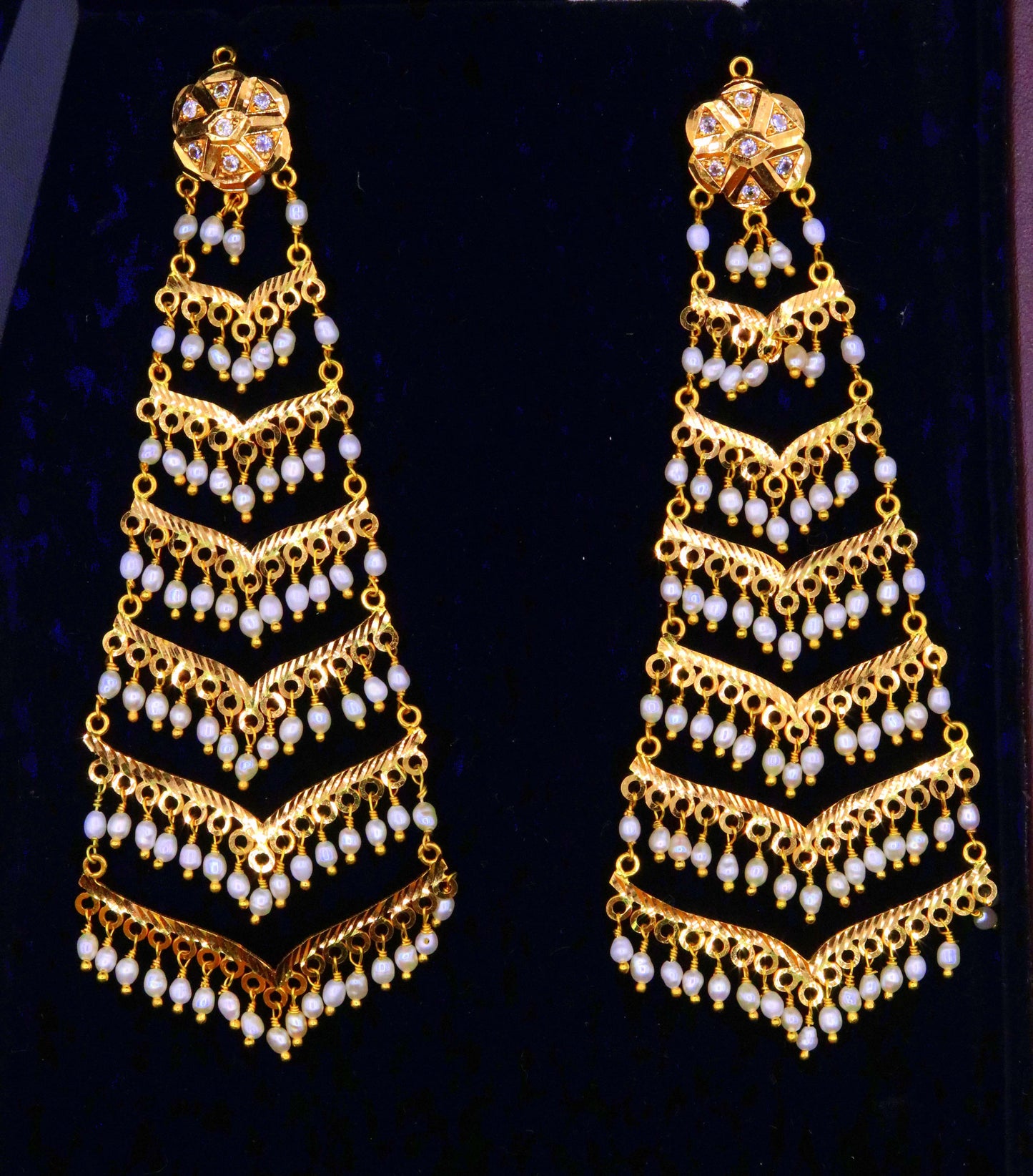 Fabulous handmade bridal dangling earring indian bollywood style punjabi muslim women's gorgeous chandelier with dangling pearl jewelry - TRIBAL ORNAMENTS