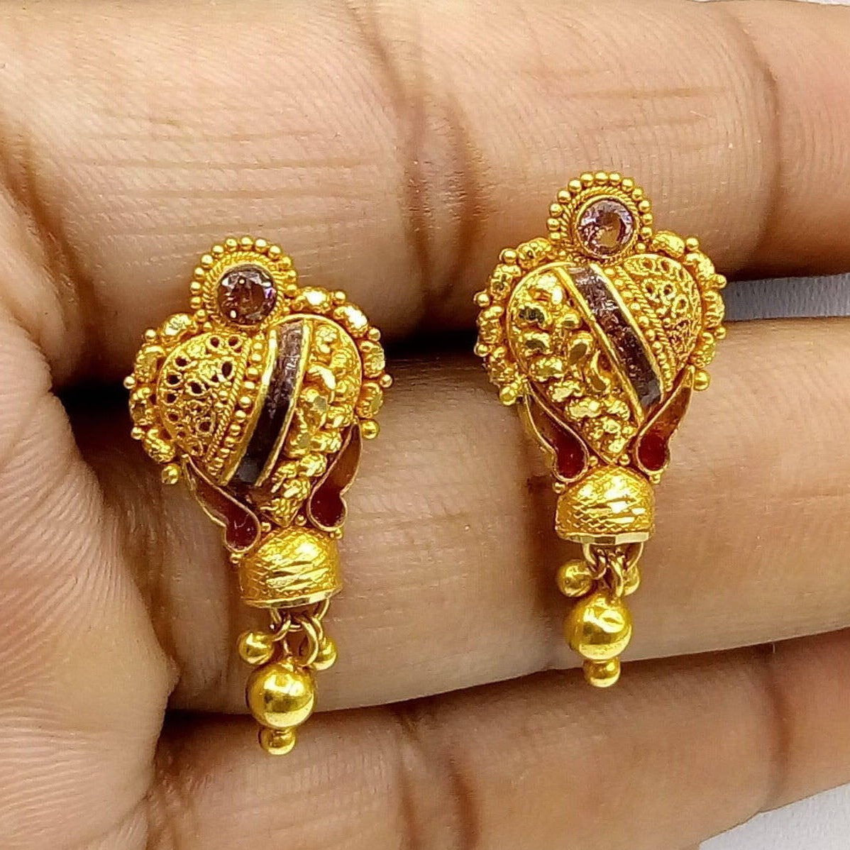 20k Gold antique tribal handmade enamel earring jewelry beautiful pair earring india rajasthan - TRIBAL ORNAMENTS