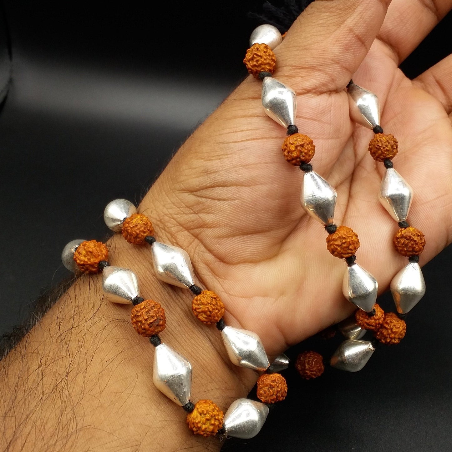 Traditional design natural rudraksha beads and silver beads vintage necklace chain tribal belly dance jewelry !!src-02 - TRIBAL ORNAMENTS