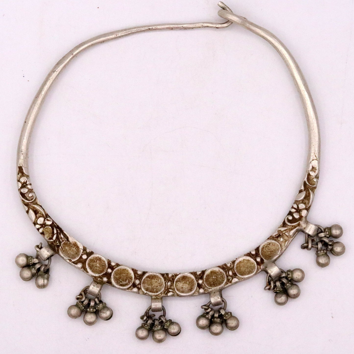Vintage antique solid silver old baby necklace silver choker necklace ethnic tribal jewelry from Rajasthan india osn10 - TRIBAL ORNAMENTS