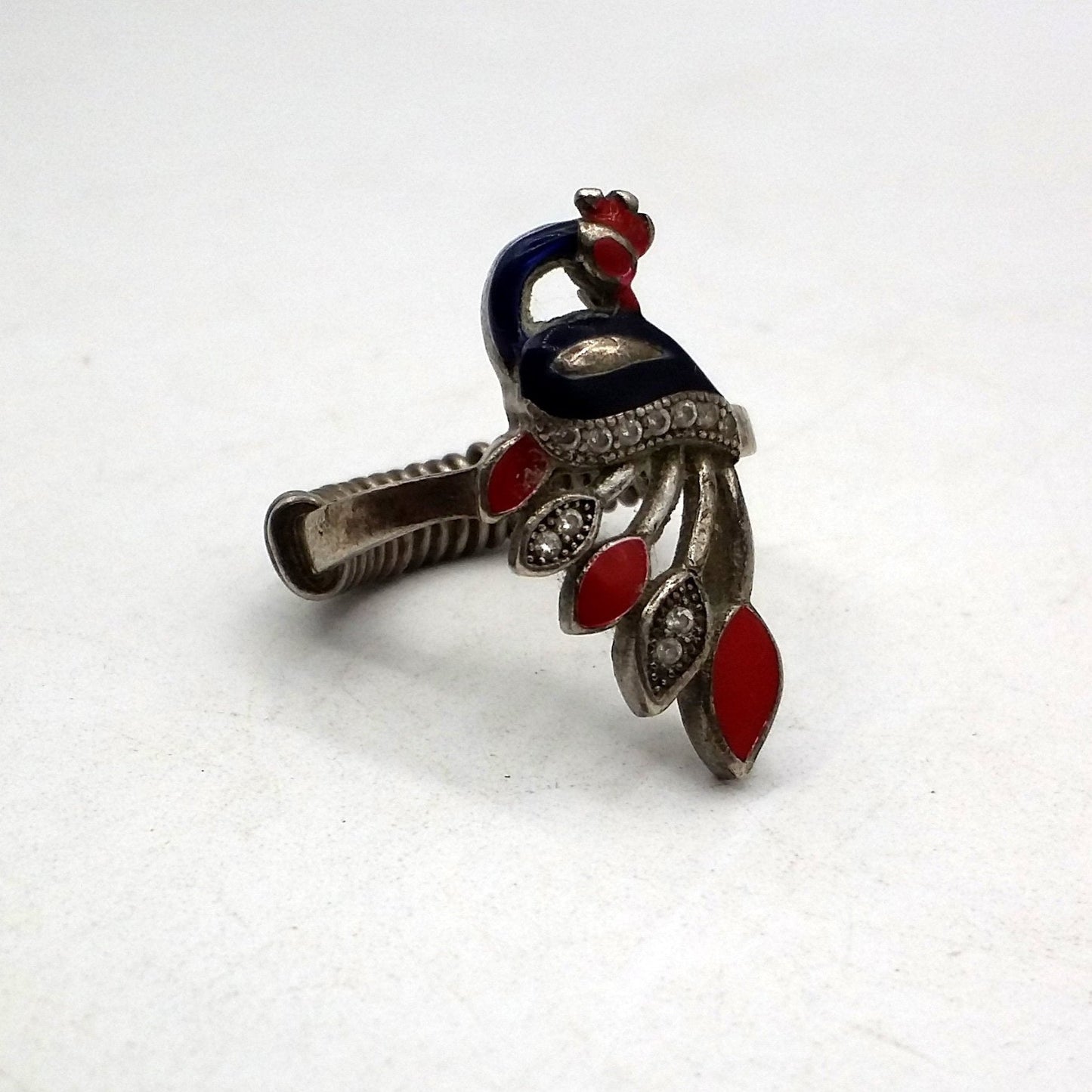 Vintage old silver handmade ring fabulous antique peacock design color enamel unisex ring band indian tribal jewelry r48 - TRIBAL ORNAMENTS