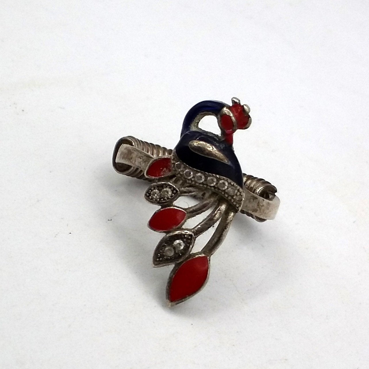 Vintage old silver handmade ring fabulous antique peacock design color enamel unisex ring band indian tribal jewelry r48 - TRIBAL ORNAMENTS