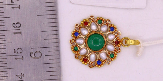 Traditional handmade vintage real natural white pearl 22k yellow gold jadau pendant fabulous necklace locket - TRIBAL ORNAMENTS