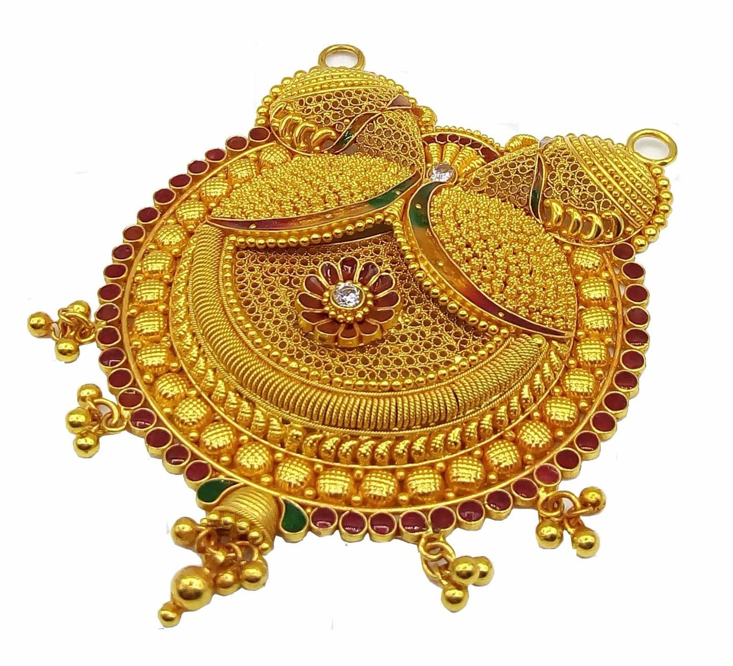 Vintage antique handmade 22k yellow gold filigree work fabulous pendant necklace with awesome meenakari (color enamel ) design mangalsutra - TRIBAL ORNAMENTS