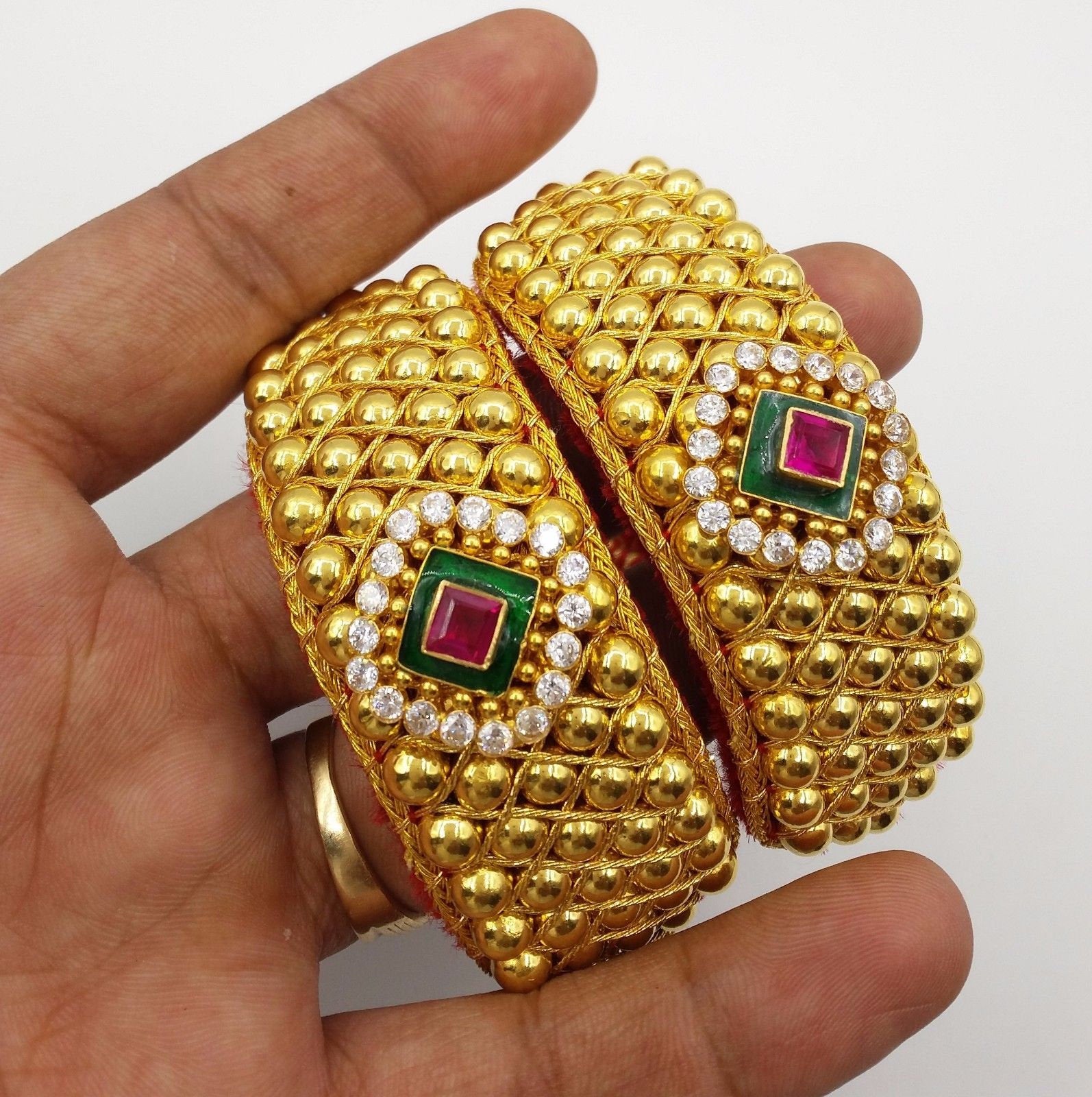 Vintage handmade 20k yellow gold beads ball handmade wrist bracelet cuff bracelet fabulous tribal wedding jewelry from rajasthan india - TRIBAL ORNAMENTS