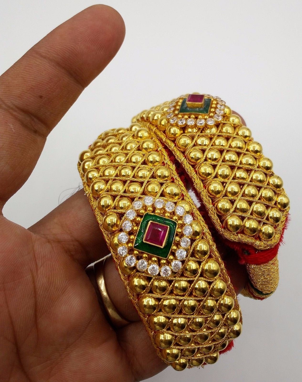 Vintage handmade 20k yellow gold beads ball handmade wrist bracelet cuff bracelet fabulous tribal wedding jewelry from rajasthan india - TRIBAL ORNAMENTS