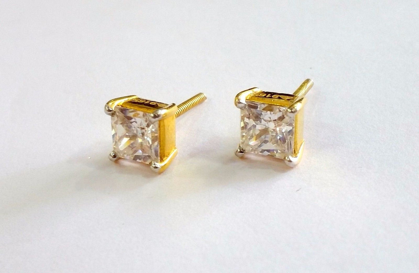 Fabulous Handmade fabulous square cubic zircon stone 22karat yellow gold stud earring pair for boys/girls - TRIBAL ORNAMENTS