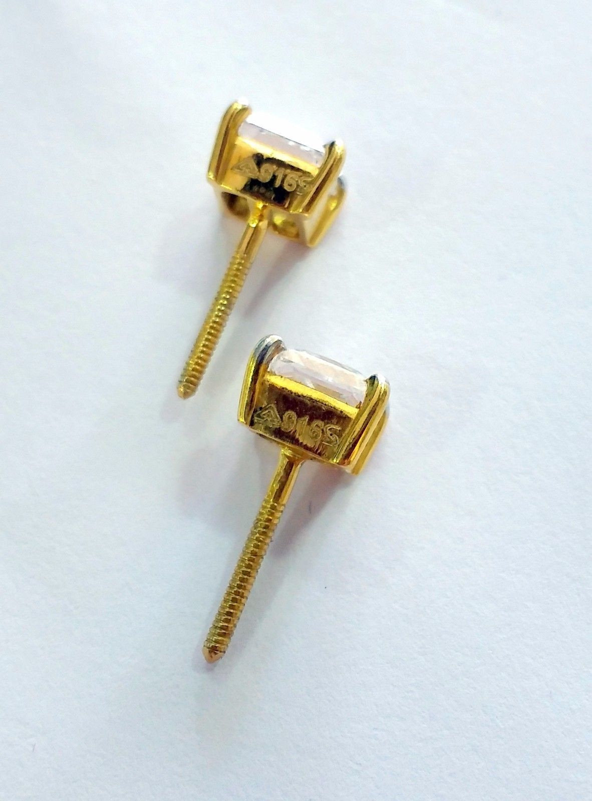 Fabulous Handmade fabulous square cubic zircon stone 22karat yellow gold stud earring pair for boys/girls - TRIBAL ORNAMENTS