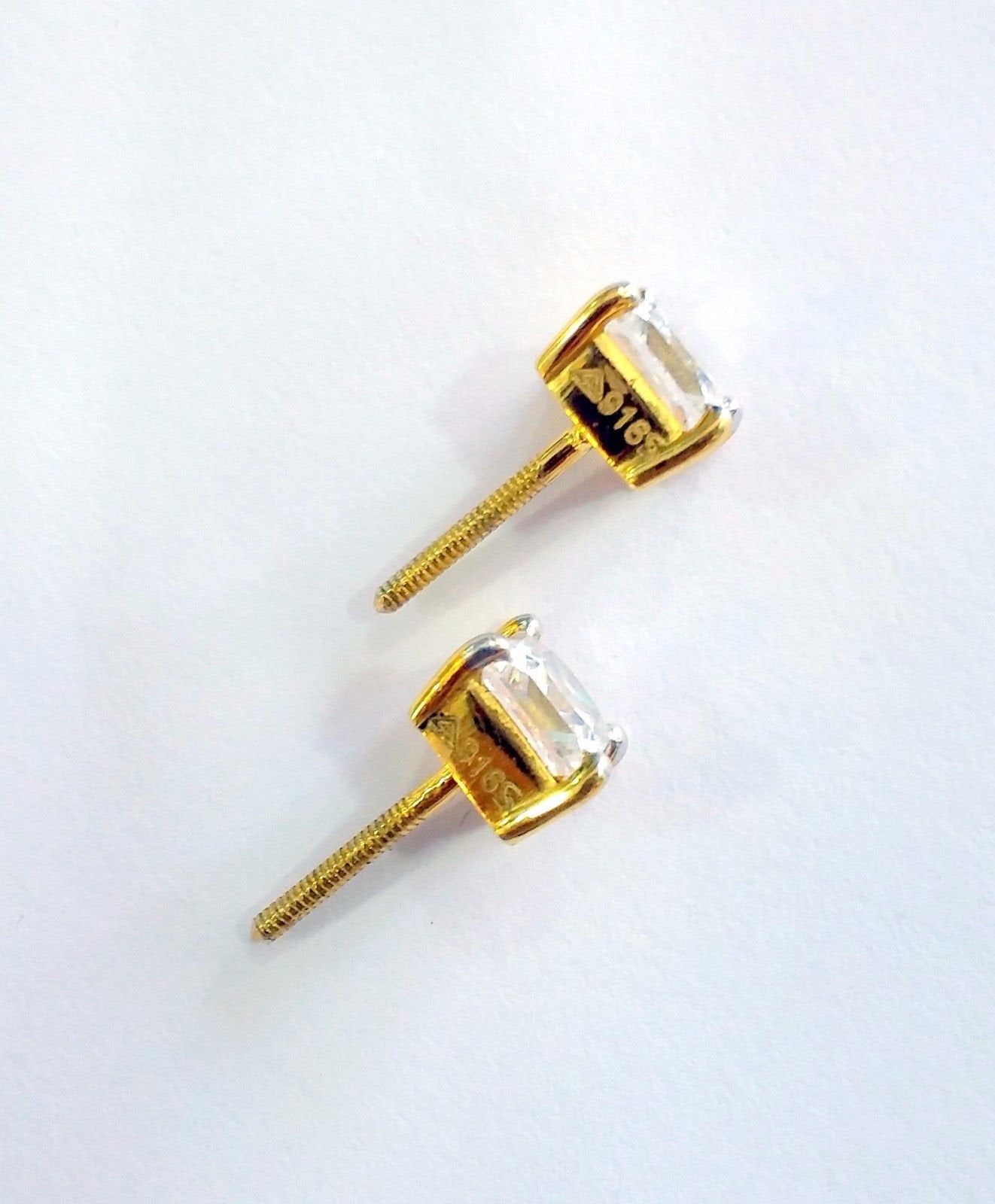 Fabulous Handmade fabulous square cubic zircon stone 22karat yellow gold stud earring pair for boys/girls - TRIBAL ORNAMENTS