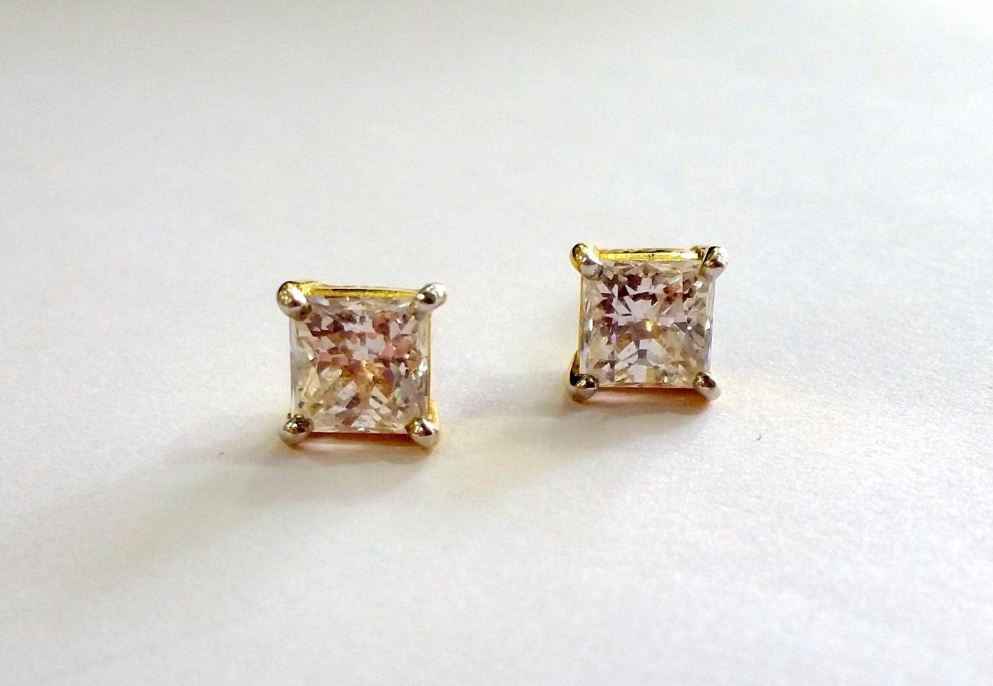 Fabulous Handmade fabulous square cubic zircon stone 22karat yellow gold stud earring pair for boys/girls - TRIBAL ORNAMENTS
