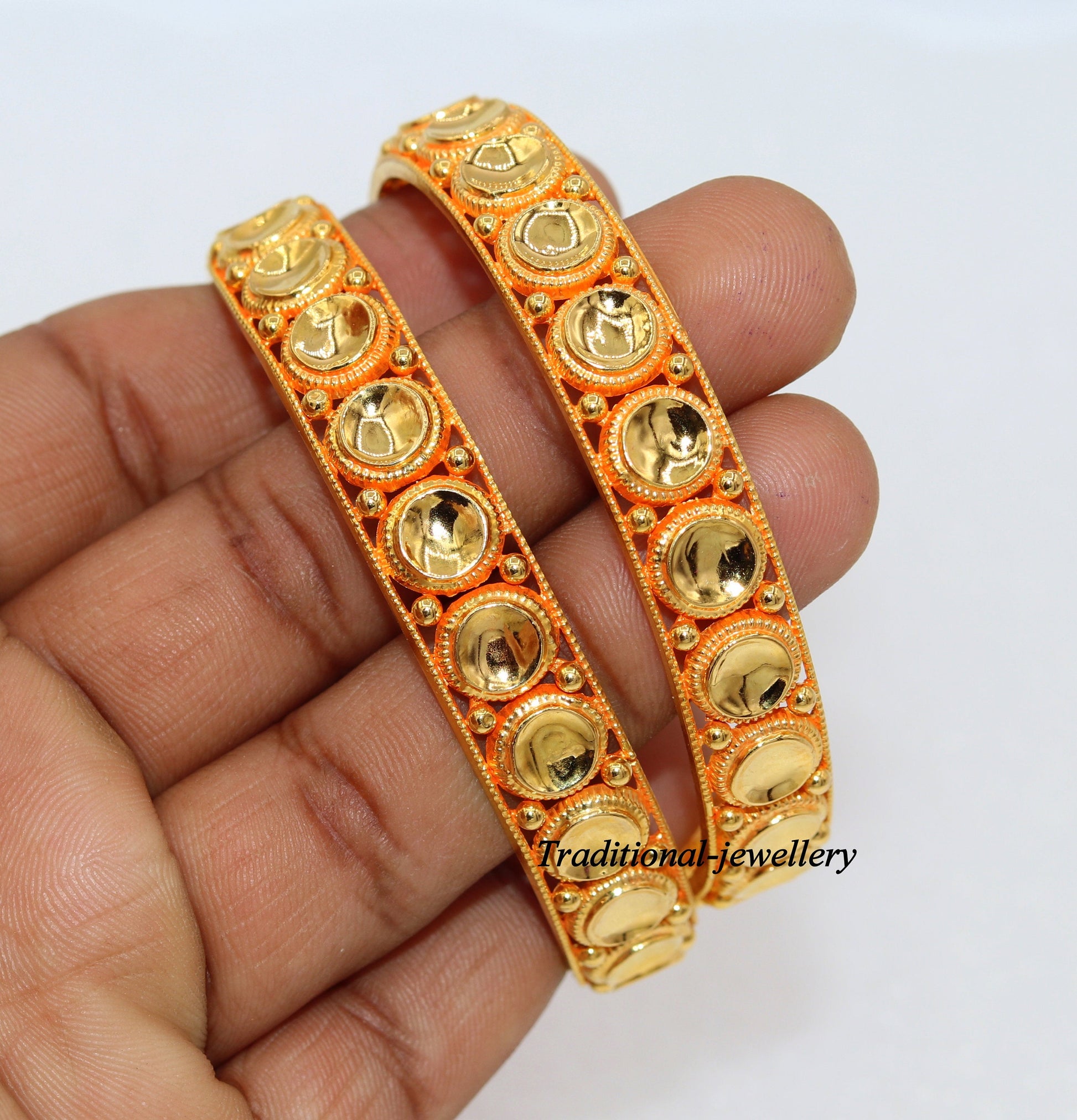 Vintage antique design handmade fabulous 22karat yellow gold bangle bracelet Indian tribal antique kangan set ba-36 - TRIBAL ORNAMENTS