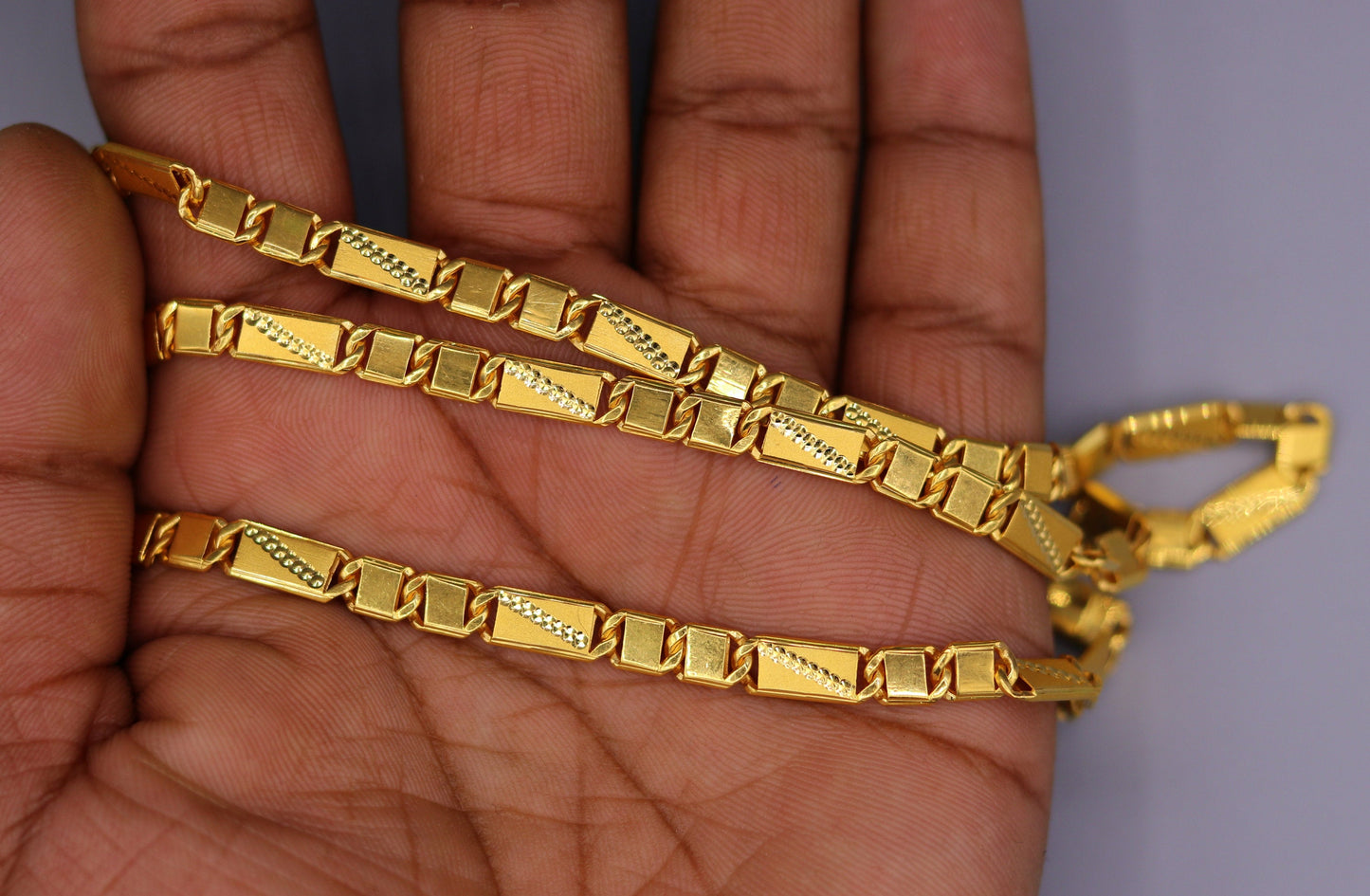Authentic 22 karat yellow gold 5mm 20 inches handmade solid gold bar royal nawabi chain necklace form Rajasthan India ch67 - TRIBAL ORNAMENTS