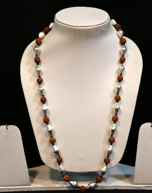 Traditional design natural rudraksha beads and silver beads vintage necklace chain tribal belly dance jewelry !!src-02 - TRIBAL ORNAMENTS