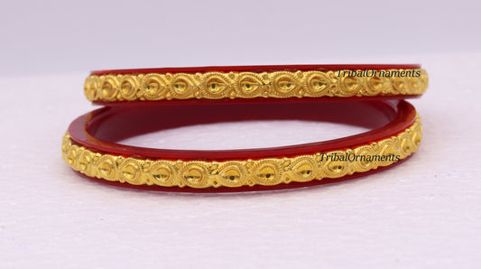 Vintage 22k yellow gold handmade traditional tussi pattern design antique tribal women's bangle kangan bracelet form rajasthan india - TRIBAL ORNAMENTS