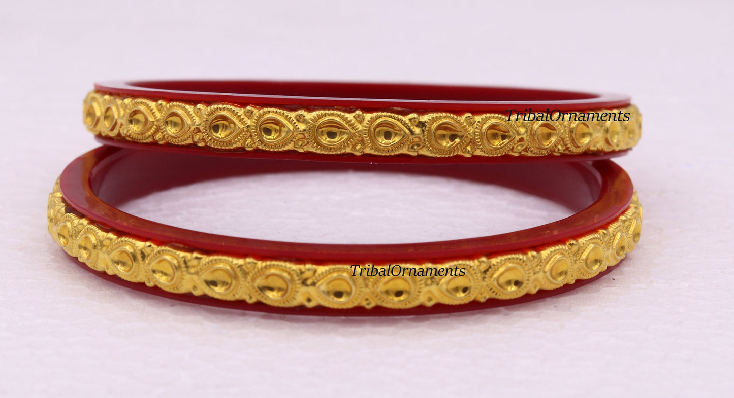Vintage 22k yellow gold handmade traditional tussi pattern design antique tribal women's bangle kangan bracelet form rajasthan india - TRIBAL ORNAMENTS
