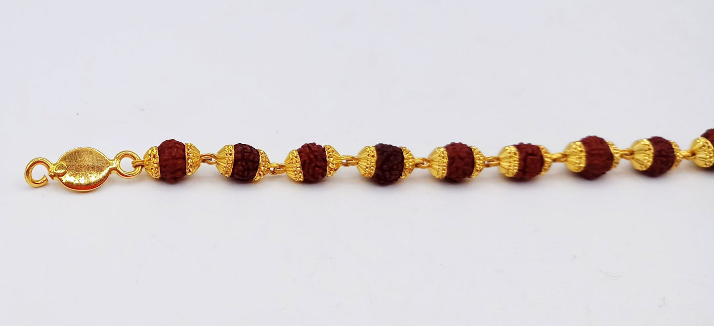22 karat yellow gold with natural rudraksha beads handmade bracelet fabulous vintage designer 7.5",8", 8.5" 9" gifting jewelry - TRIBAL ORNAMENTS
