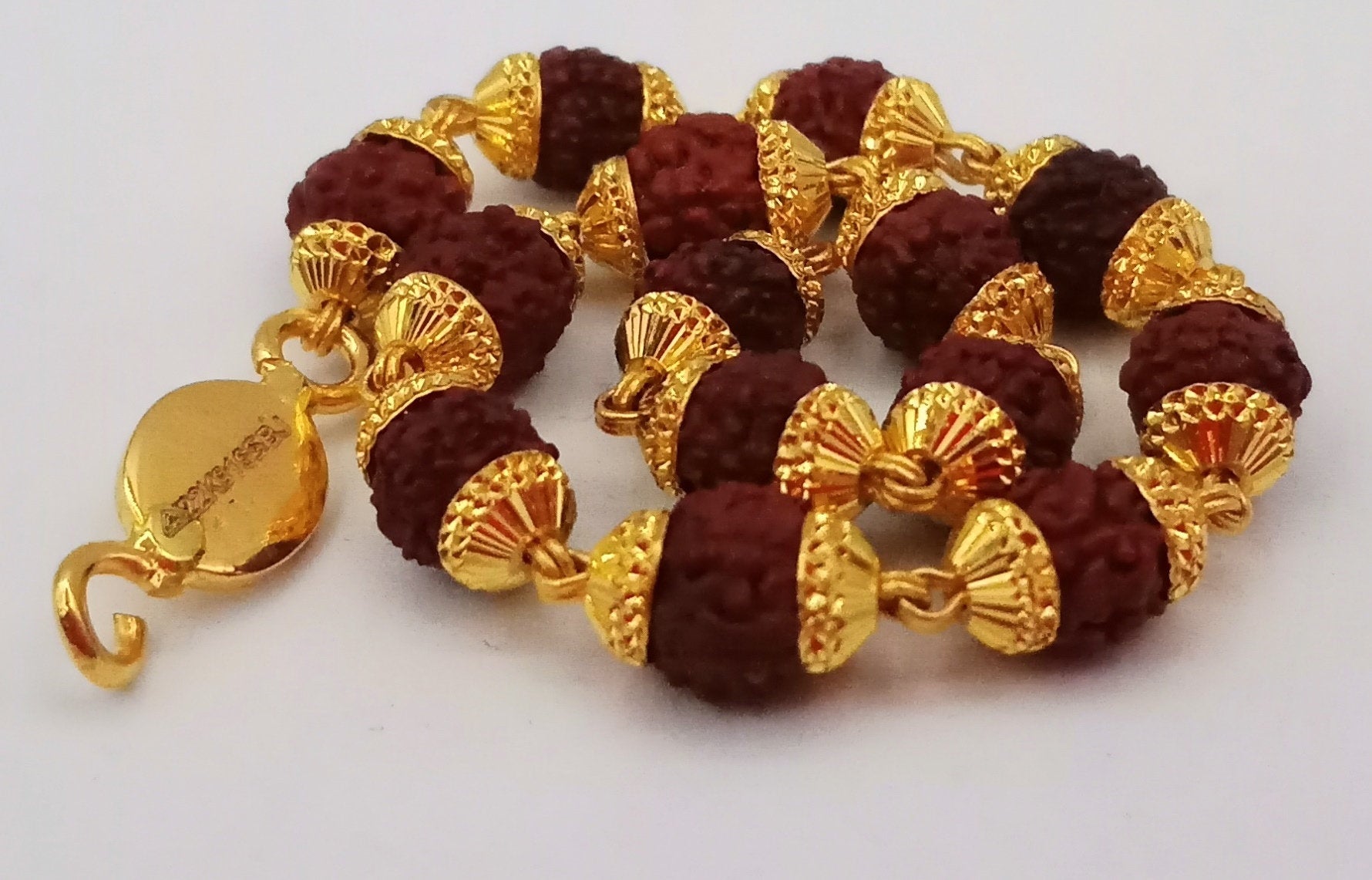 22 karat yellow gold with natural rudraksha beads handmade bracelet fabulous vintage designer 7.5",8", 8.5" 9" gifting jewelry - TRIBAL ORNAMENTS