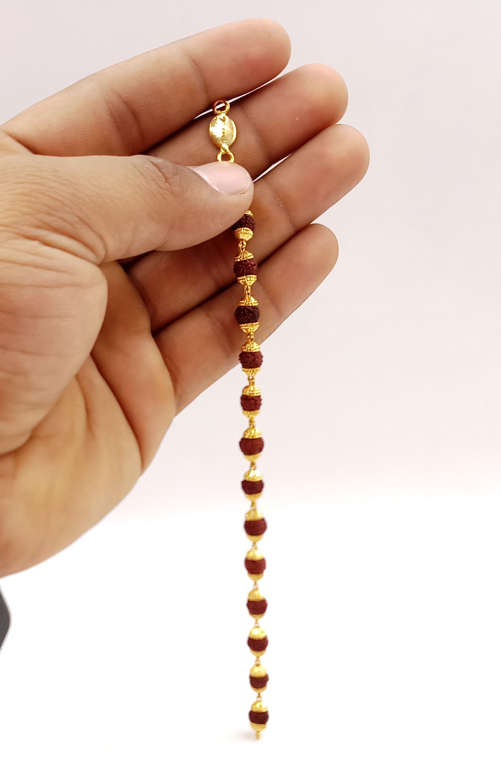 22 karat yellow gold with natural rudraksha beads handmade bracelet fabulous vintage designer 7.5",8", 8.5" 9" gifting jewelry - TRIBAL ORNAMENTS