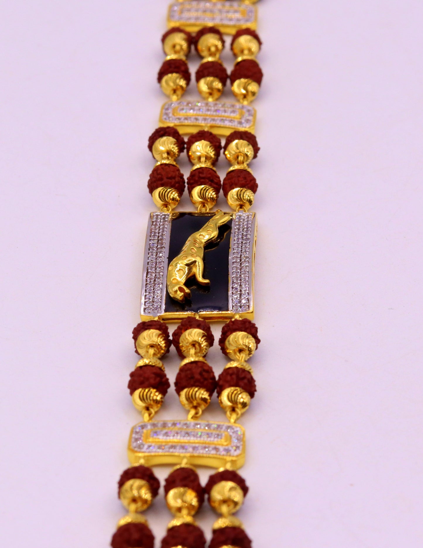 Genuine 22k yellow gold handmade top class natural rudraksha beads bracelet with fabulous tiger design men's jewelry - TRIBAL ORNAMENTS