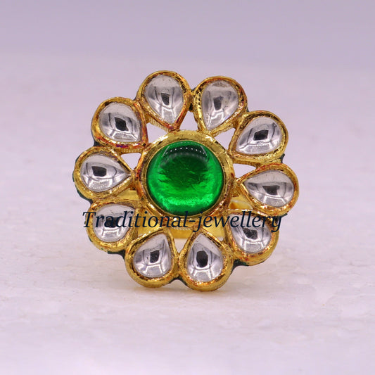 Vintage antique handmade 22k yellow gold gorgeous adjustable ring with green onyx wedding rings antique women's jewelry - TRIBAL ORNAMENTS