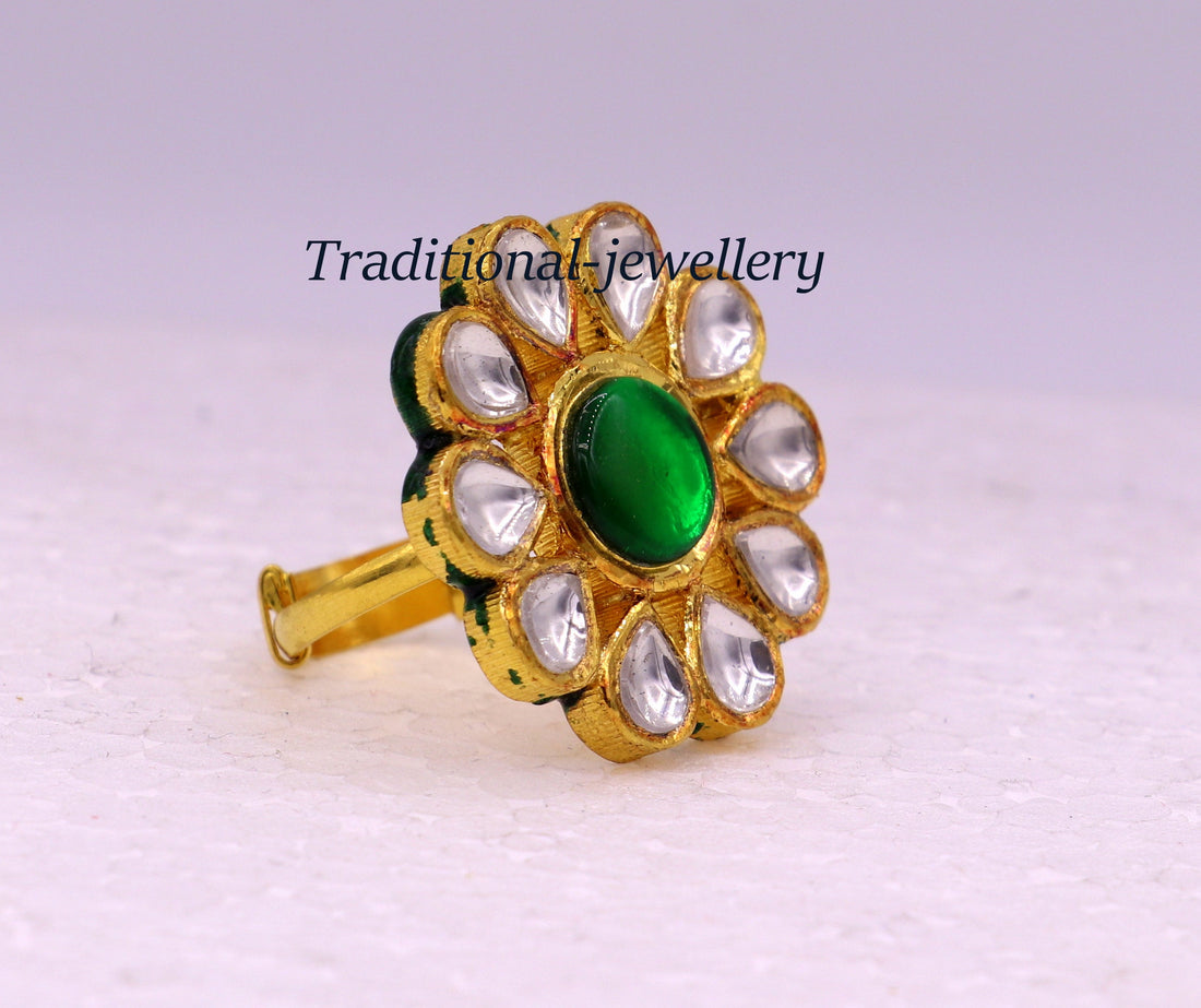 Vintage antique handmade 22k yellow gold gorgeous adjustable ring with green onyx wedding rings antique women's jewelry - TRIBAL ORNAMENTS