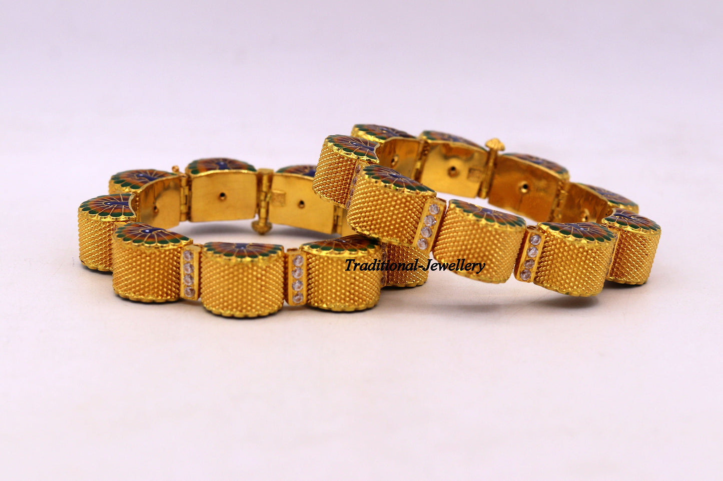 22k yellow gold handmade Top class rajasthani bangle bracelet Gajara pair traditional wedding anniversary party belly dance jewelry - TRIBAL ORNAMENTS