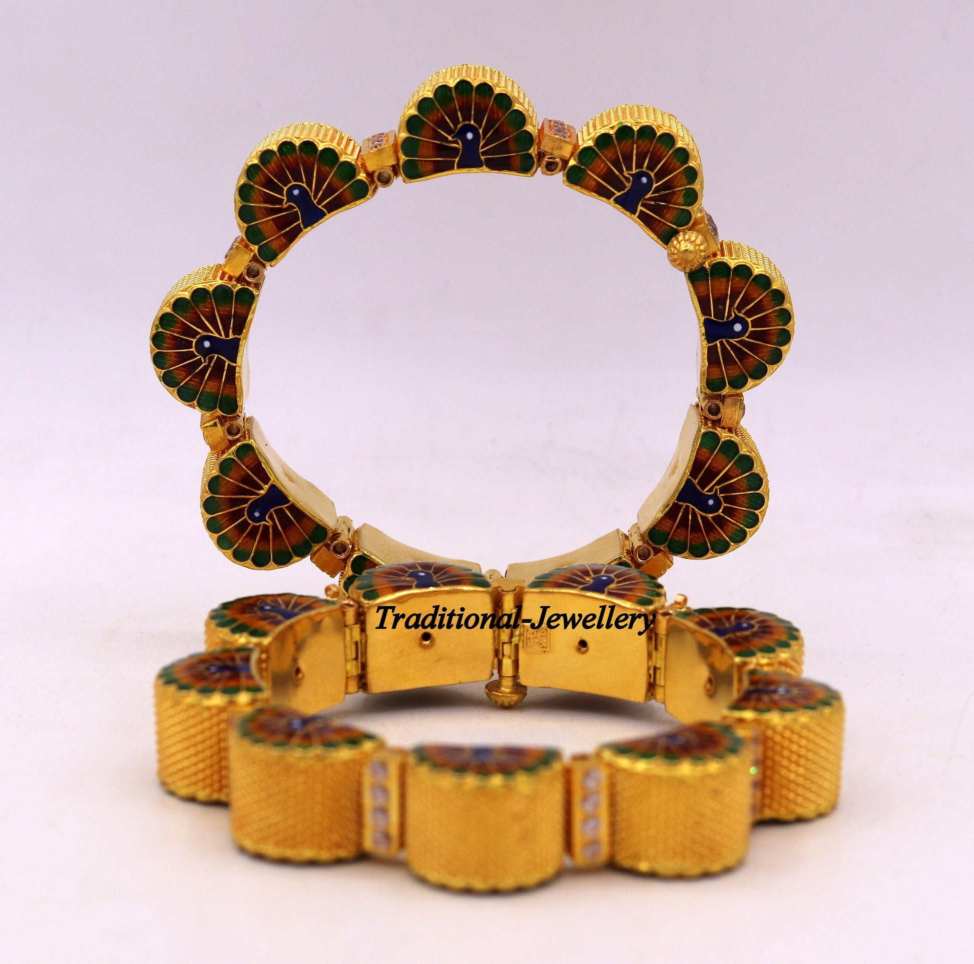 22k yellow gold handmade Top class rajasthani bangle bracelet Gajara pair traditional wedding anniversary party belly dance jewelry - TRIBAL ORNAMENTS