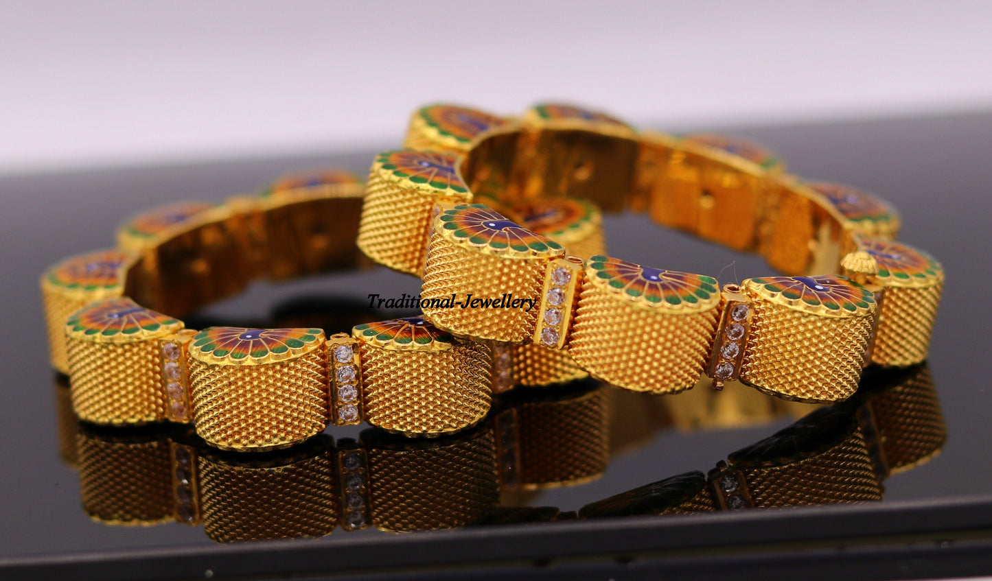 22k yellow gold handmade Top class rajasthani bangle bracelet Gajara pair traditional wedding anniversary party belly dance jewelry - TRIBAL ORNAMENTS