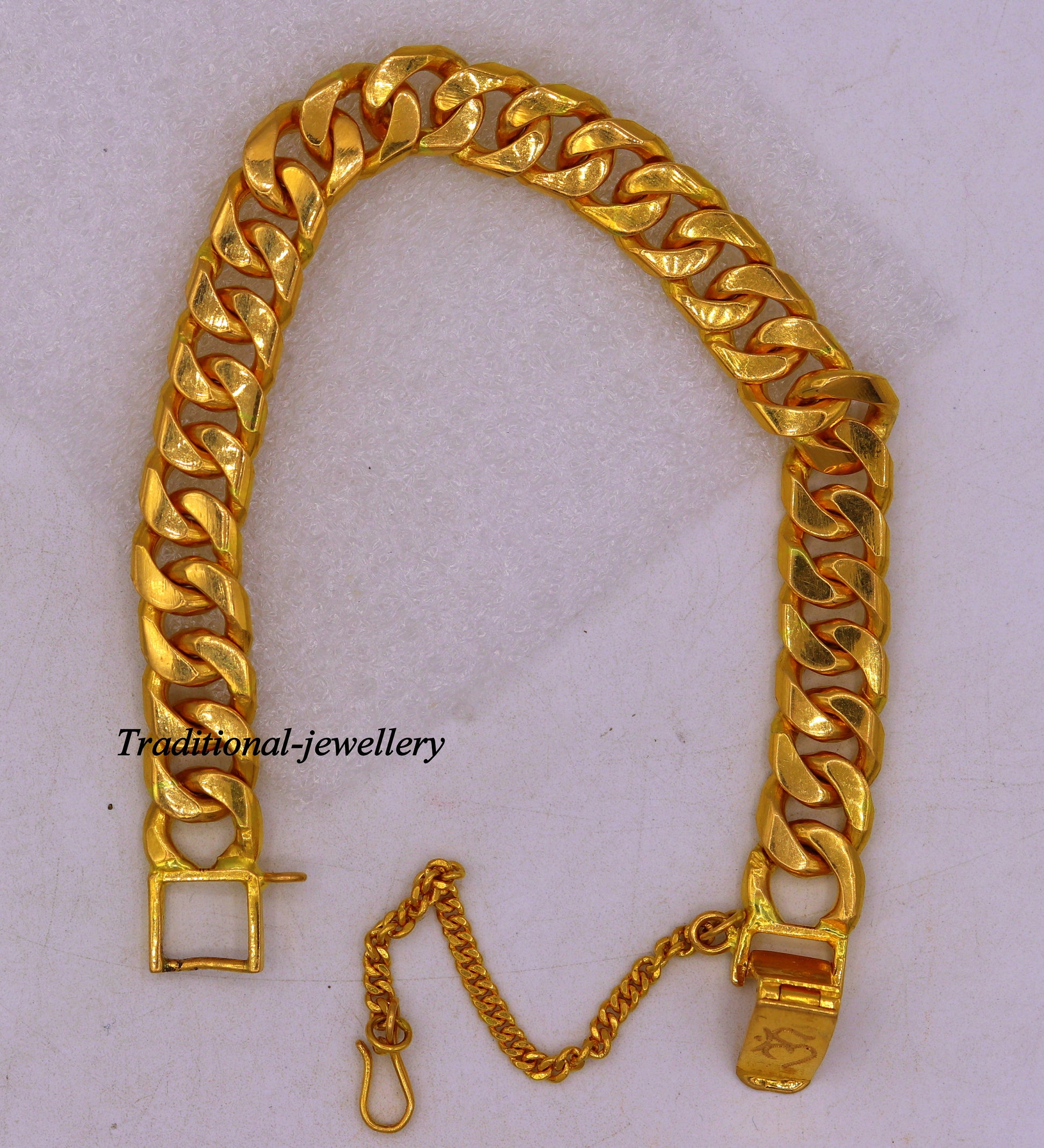 Vintage Om Aum 22kt yellow gold handmade solid gold curb cuban link chain bracelet fabulous men's jewelry br22 - TRIBAL ORNAMENTS