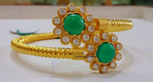 22k yellow gold handmade women's bangle bracelet kangan set with fabulous stone work traditional jewelry from Rajasthan India - TRIBAL ORNAMENTS