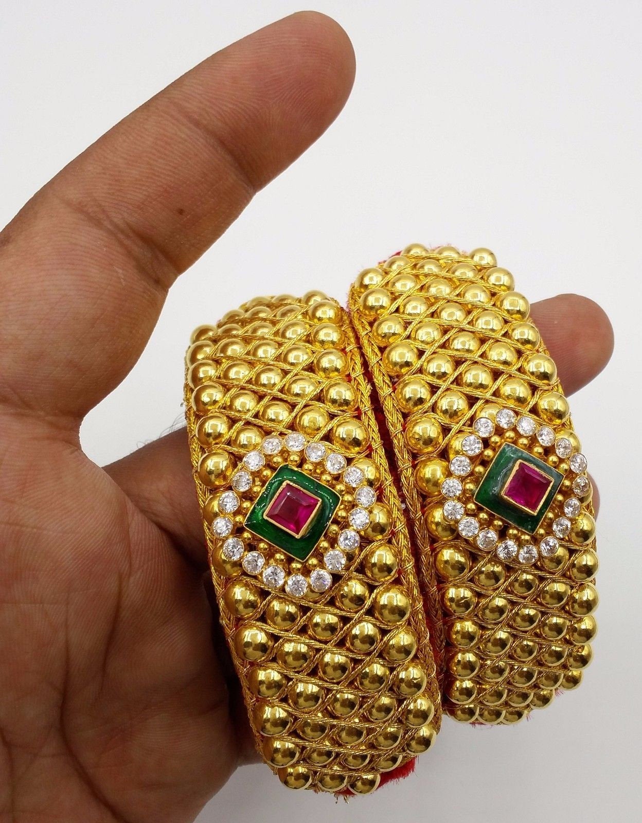 Vintage handmade 20k yellow gold beads ball handmade wrist bracelet cuff bracelet fabulous tribal wedding jewelry from rajasthan india - TRIBAL ORNAMENTS