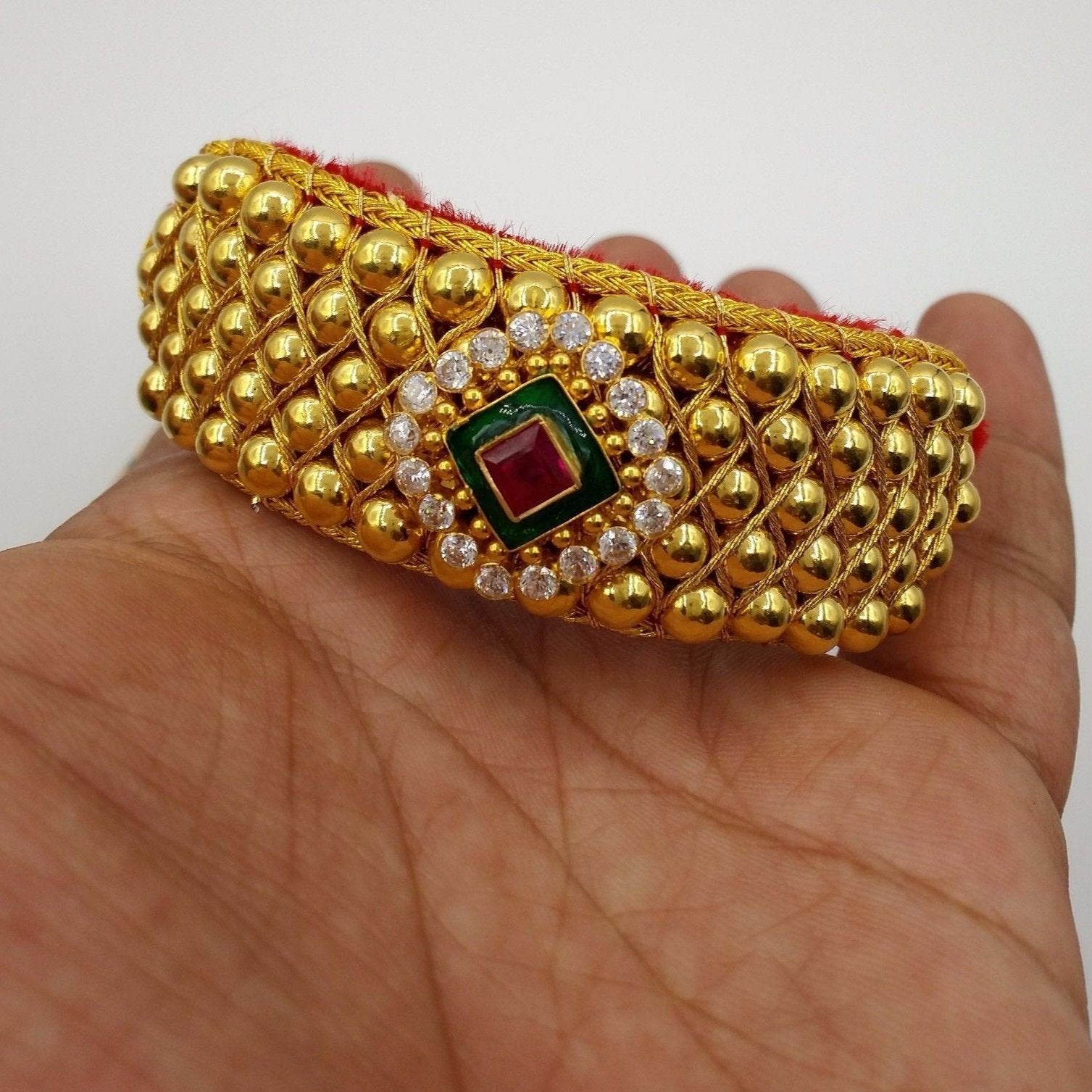 Vintage handmade 20k yellow gold beads ball handmade wrist bracelet cuff bracelet fabulous tribal wedding jewelry from rajasthan india - TRIBAL ORNAMENTS