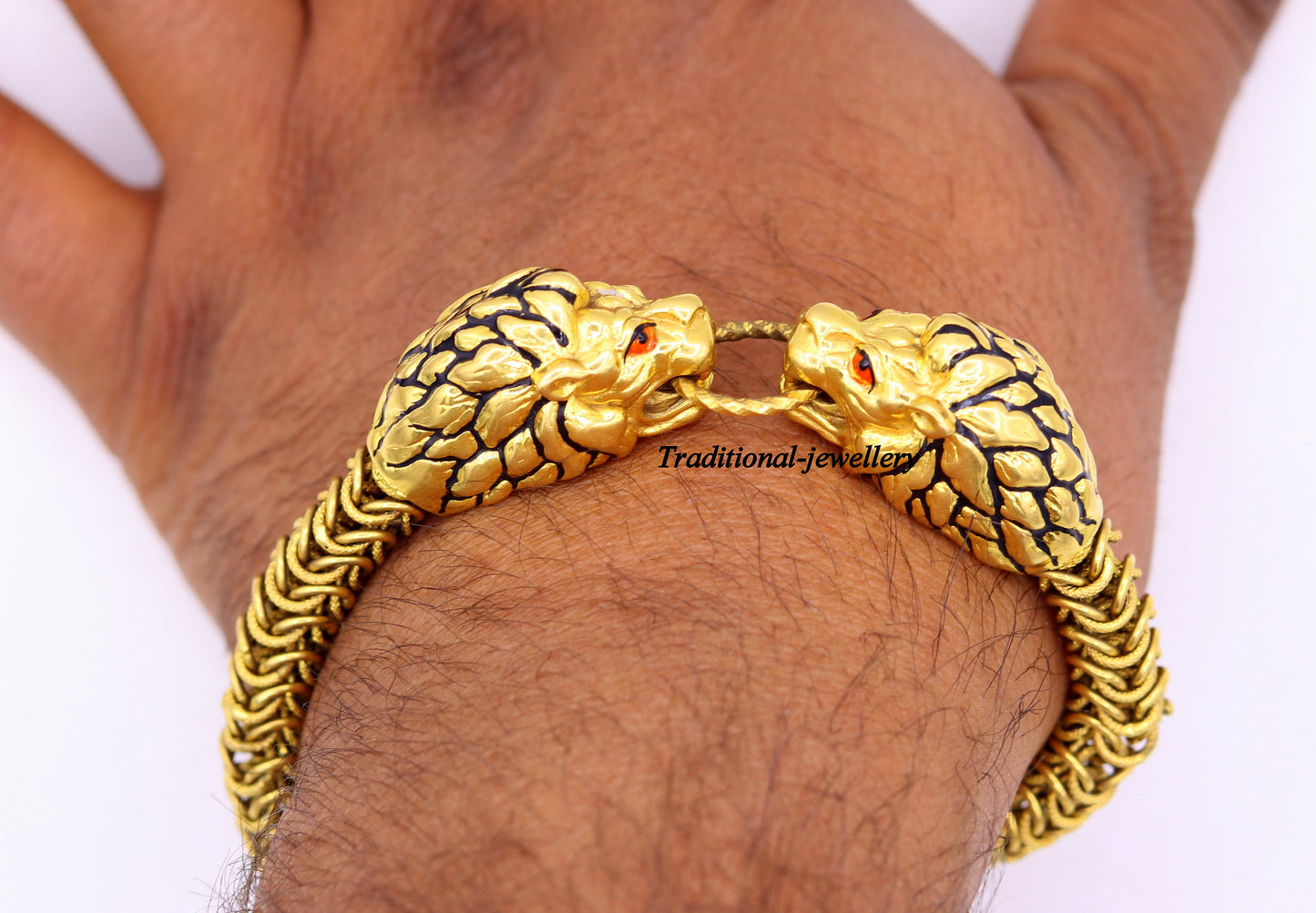 Vintage antique stylish handmade lion bracelet in solid hallmarked 22kt yellow gold men's bracelet lion face daily use jewelry - TRIBAL ORNAMENTS